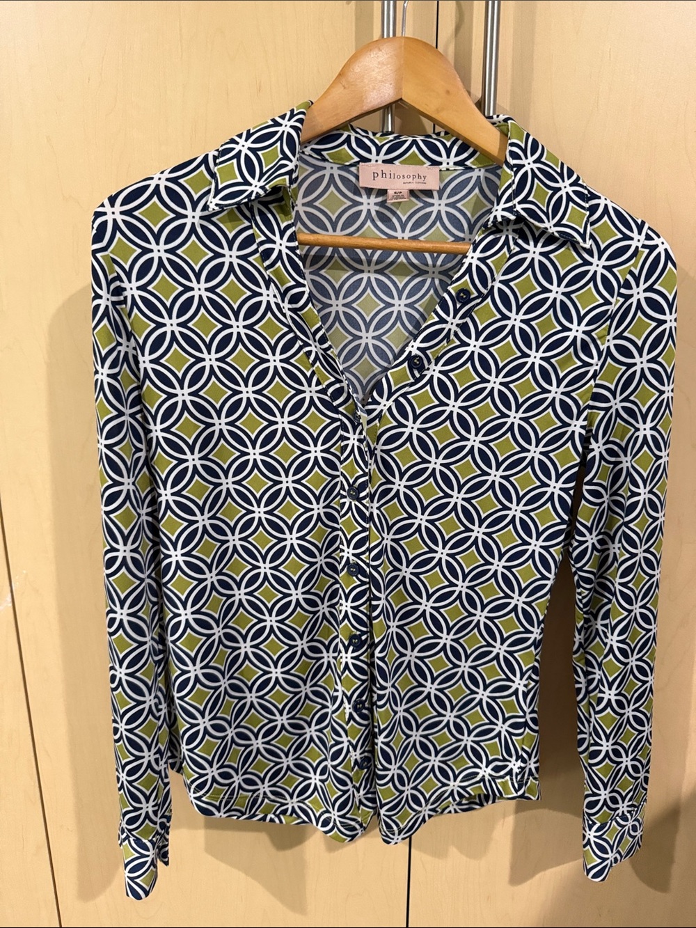 PhilosophyGeometric Button-Down Shirt in Navy, Olive & White